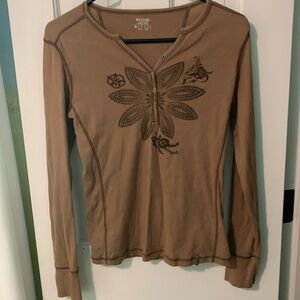Columbia long sleeve brown v-neck with buttons - small